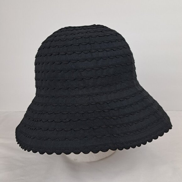 San Diego Hat Company Black Ribbon Braided Sun Hat Scalloped Edge - Picture 2 of 14